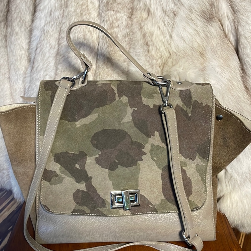 Michaella Barri tan and cami leather with a shade flap bag